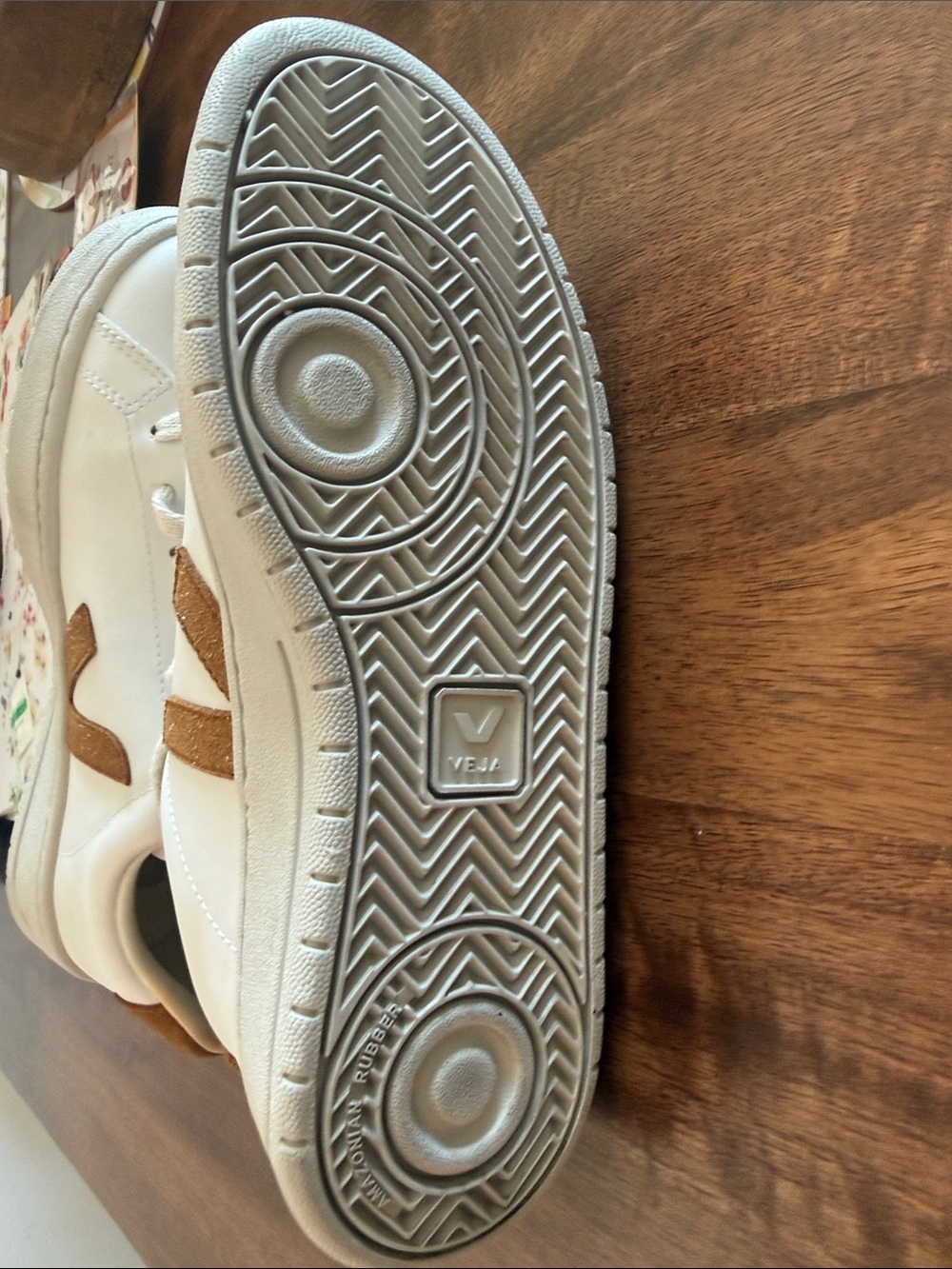 Veja White Leather Sneakers with light brown/ caramel Accents - Picture 7 of 10